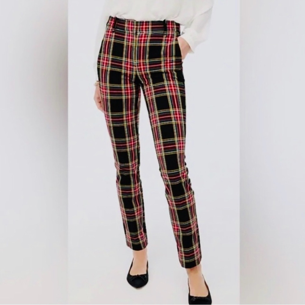J. Crew Ruby Pant Stuart Plaid Straight Leg Pants - Black, Red, Yellow